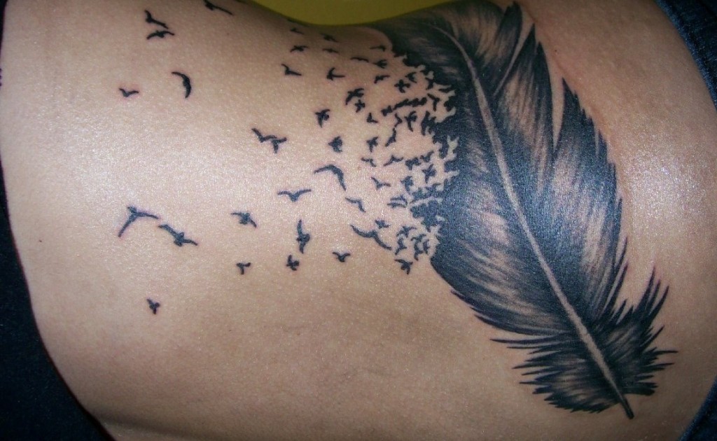 Stilvolle Feder Tattoo Mit Vögel Ebenbild